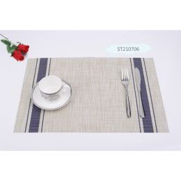 PVC Placemat Japanese Linen Striped Non-slip Placemat Easy To Clean Woven Western Food Thermal Shielded Pad Coaster Table Towel Table Runner