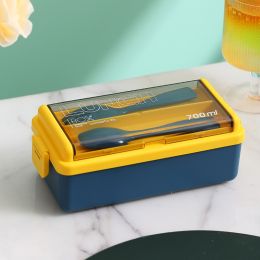 Plastic Lunch Box Microwavable Lunch Box Set Double Layer Divider With Cutlery