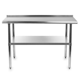 Heavy Duty 48 x 24 inch Stainless Steel Kitchen Prep Work Table with Backsplash