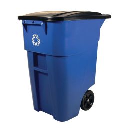 50 Gallon Blue Commercial Heavy-Duty Rollout Recycler Trash Can Container