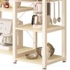 Beige Stainless Steel Kitchen Bakers Rack Utility Table with Wood Cutting Board