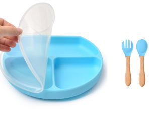 Baby Food Supplement Spoon Integrated Silicone Dinner Plate Set